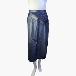 Vintage Leather, Suede And Snakeskin Navy Midi Skirt | Size 12